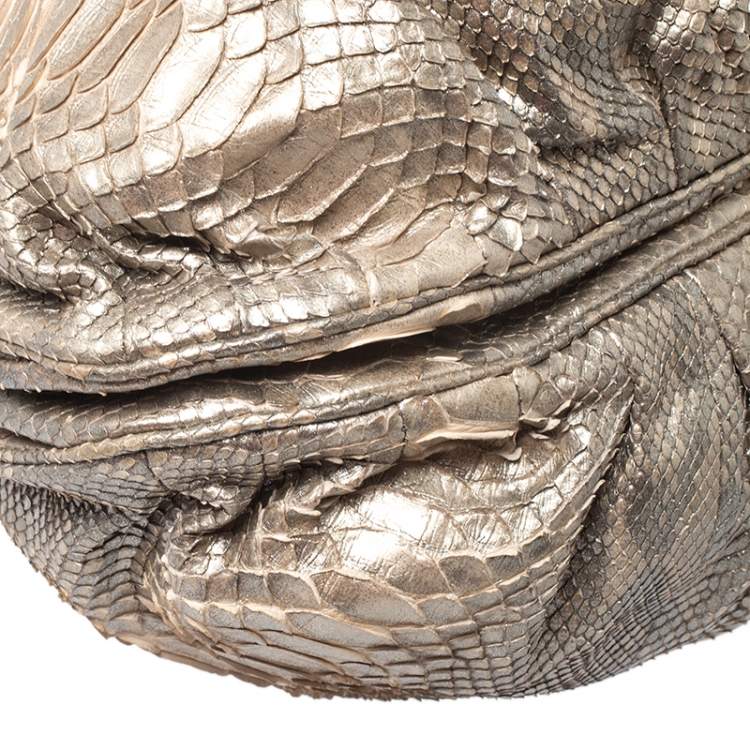 Pre Owned Zagliani Metallic Gold Python Puffy Hobo