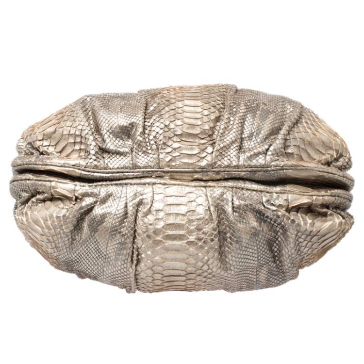 Pre Owned Zagliani Metallic Gold Python Puffy Hobo