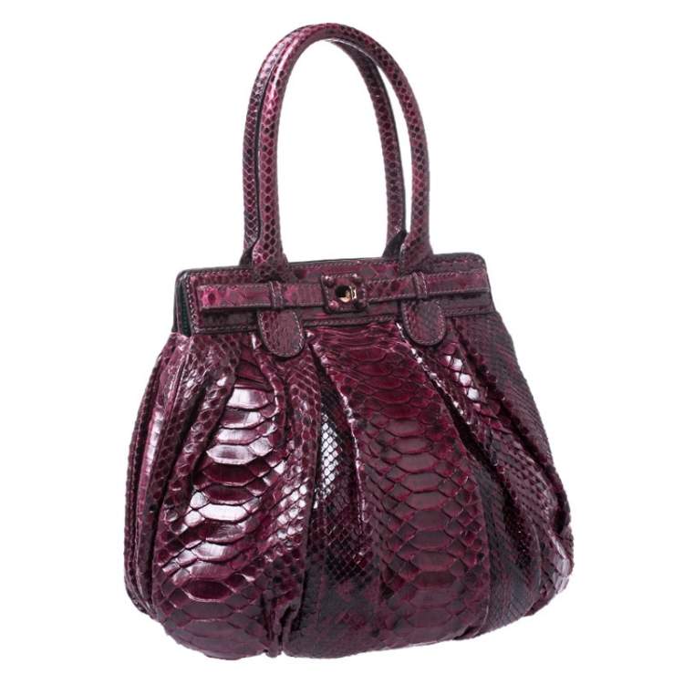 Pre Owned Zagliani Burgandy Python Small Puffy Bag