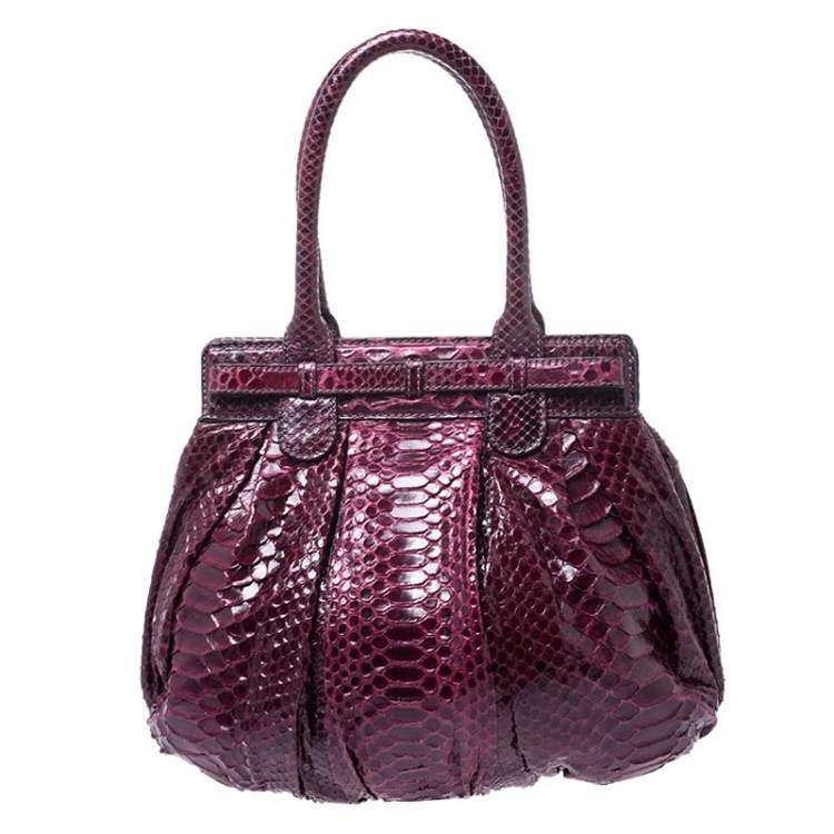 Pre Owned Zagliani Burgandy Python Small Puffy Bag