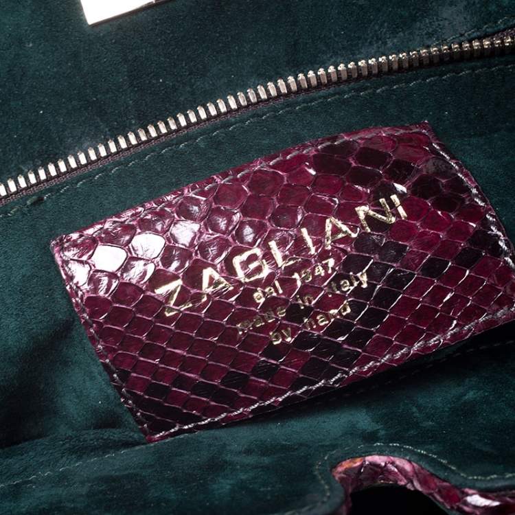 Pre Owned Zagliani Burgandy Python Small Puffy Bag