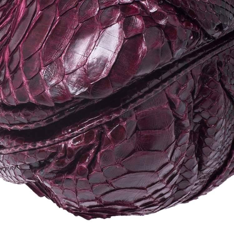 Pre Owned Zagliani Burgandy Python Small Puffy Bag