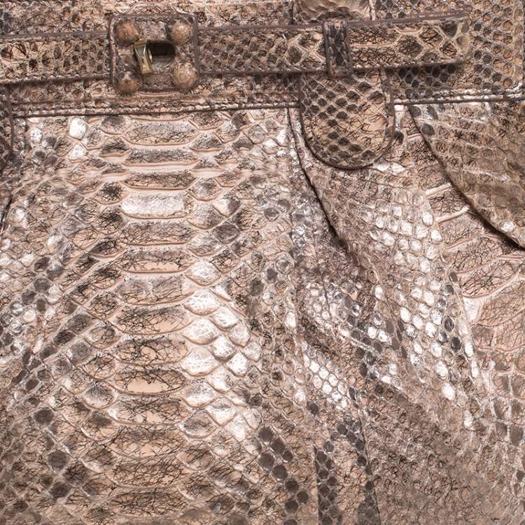 Pre Owned Zagliani Metallic Peach and Grey Python Puffy Hobo
