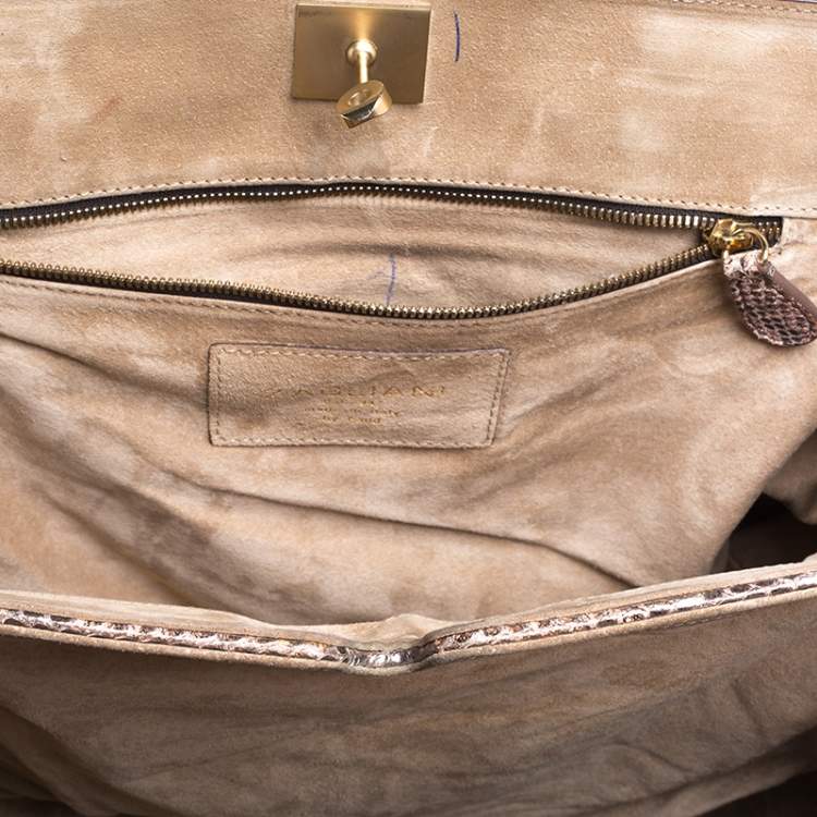 Pre Owned Zagliani Metallic Peach and Grey Python Puffy Hobo