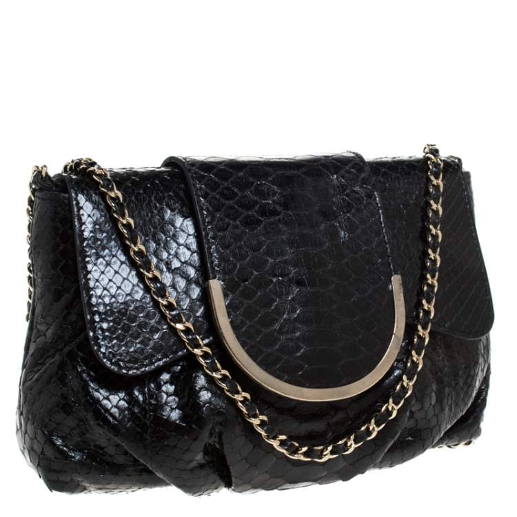 Pre Owned Zagliani Black Python Shoulder Bag