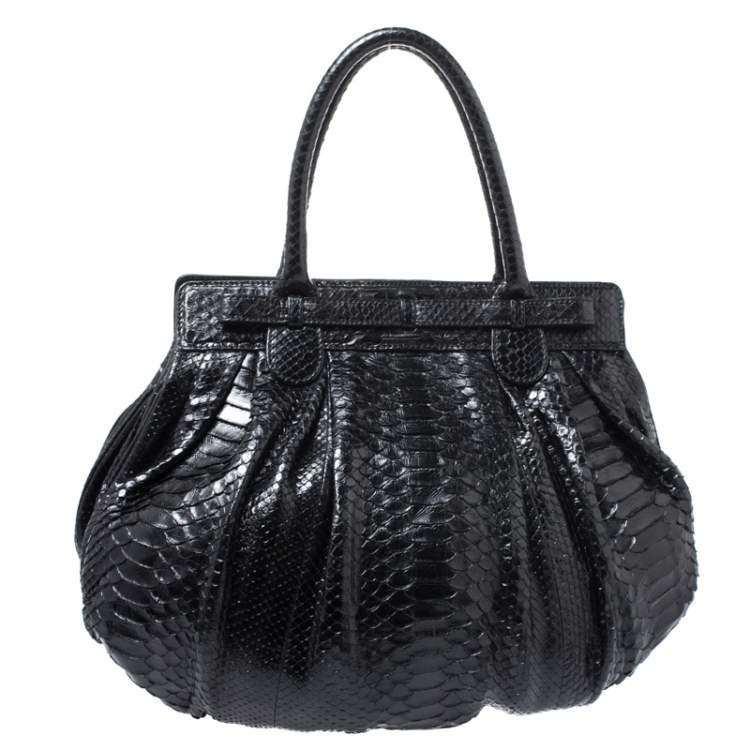 Pre Owned Zagliani Black Python Puffy Hobo