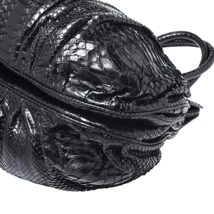 Pre Owned Zagliani Black Python Puffy Hobo