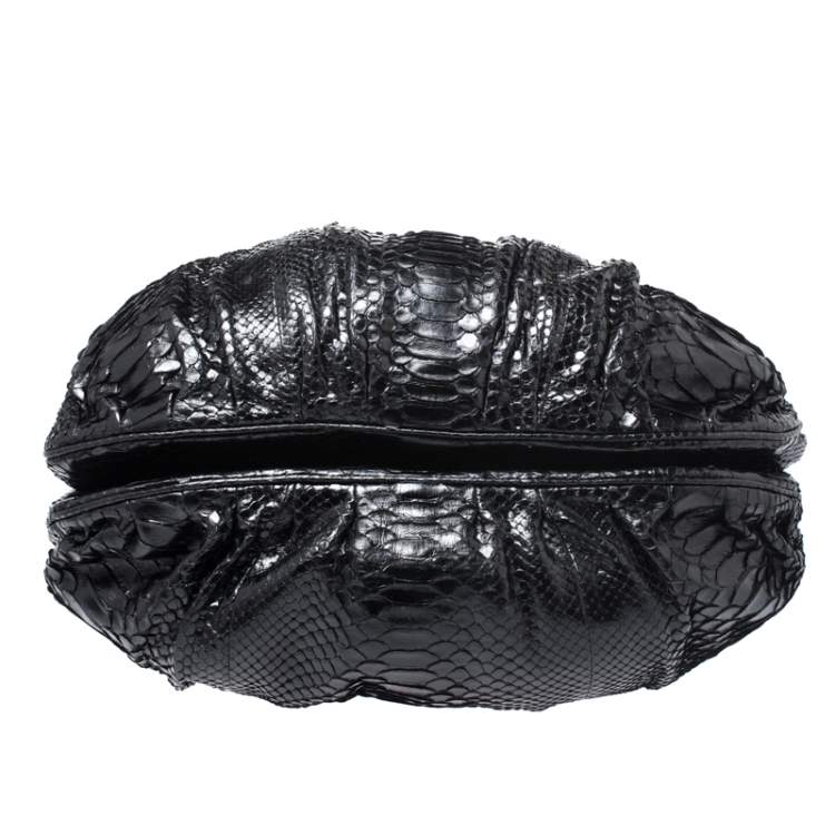 Pre Owned Zagliani Black Python Puffy Hobo