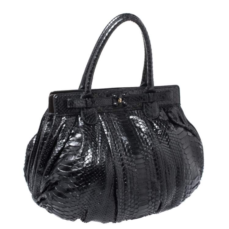 Pre Owned Zagliani Black Python Puffy Hobo