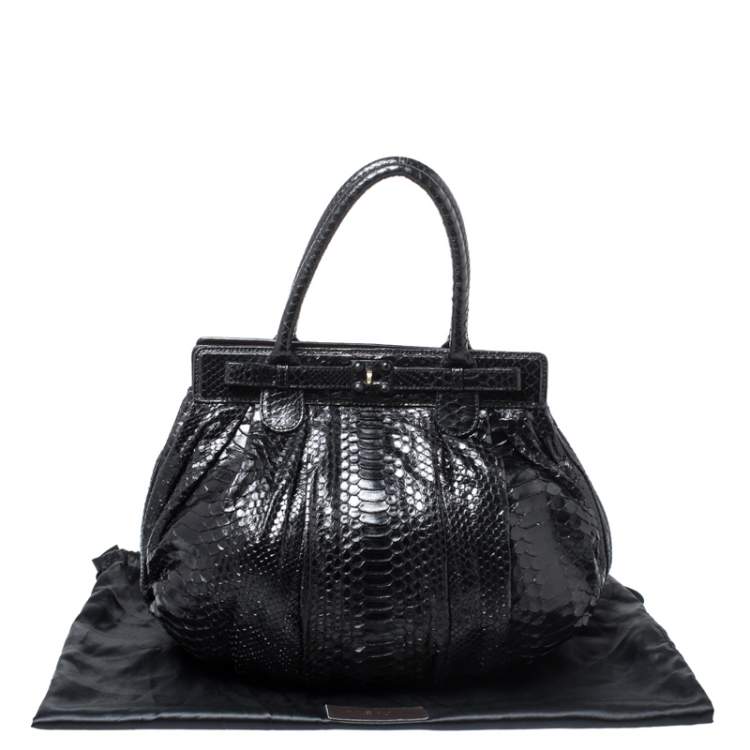 Pre Owned Zagliani Black Python Puffy Hobo