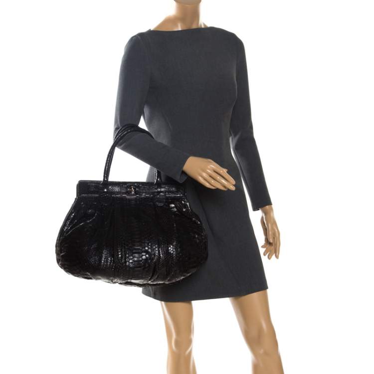 Pre Owned Zagliani Black Python Puffy Hobo