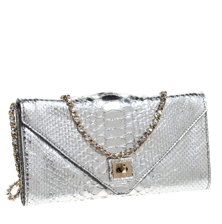 Pre Owned Zagliani Silver Python Envelope Flap Chain Shoulder Bag