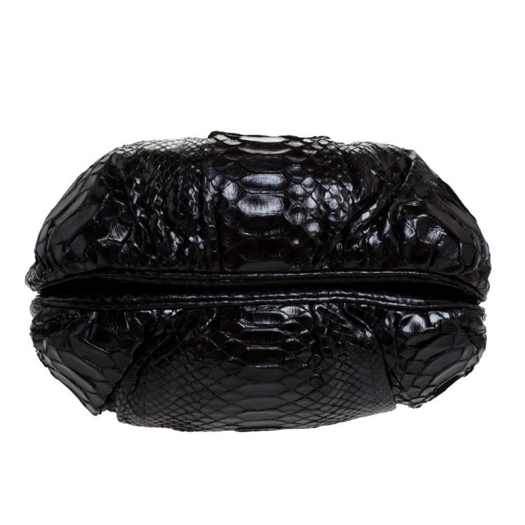Pre Owned Zagliani Black Python Small Puffy Bag