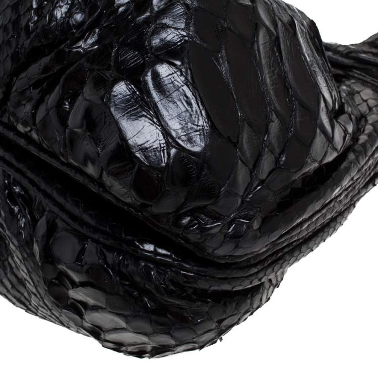 Pre Owned Zagliani Black Python Small Puffy Bag