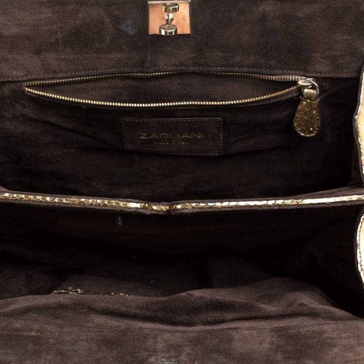 Pre Owned Zagliani Metallic Gold Python Puffy Hobo