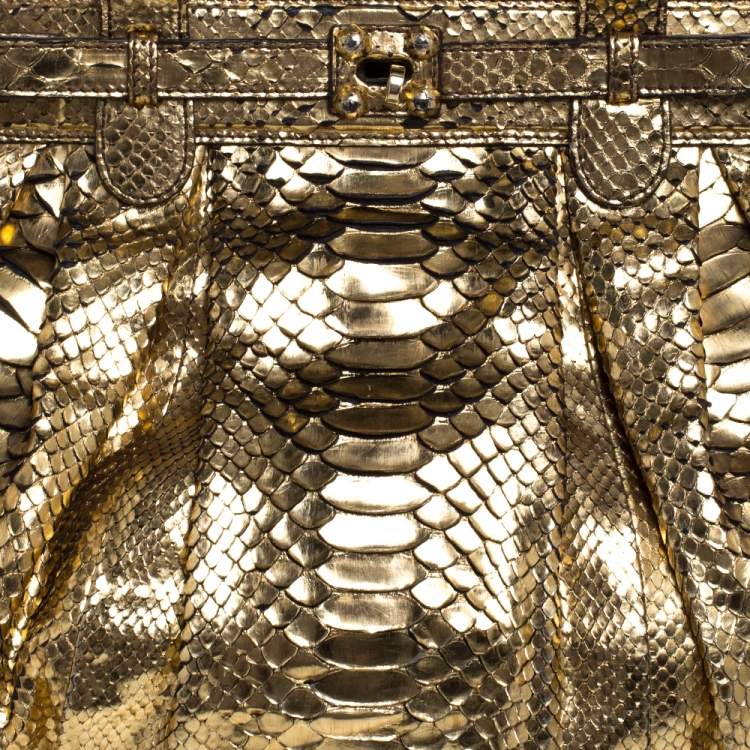 Pre Owned Zagliani Metallic Gold Python Puffy Hobo