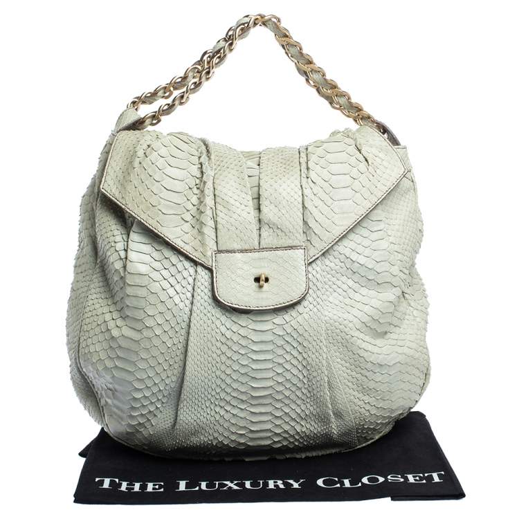 Pre Owned Zagliani Pale Green Python JJ Hobo