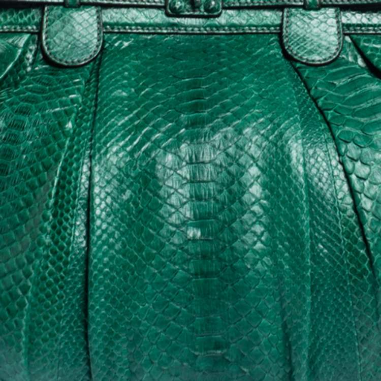 Pre Owned Zagliani Green Python Puffy Hobo