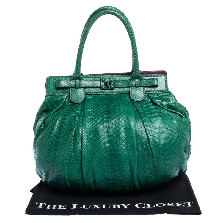 Pre Owned Zagliani Green Python Puffy Hobo