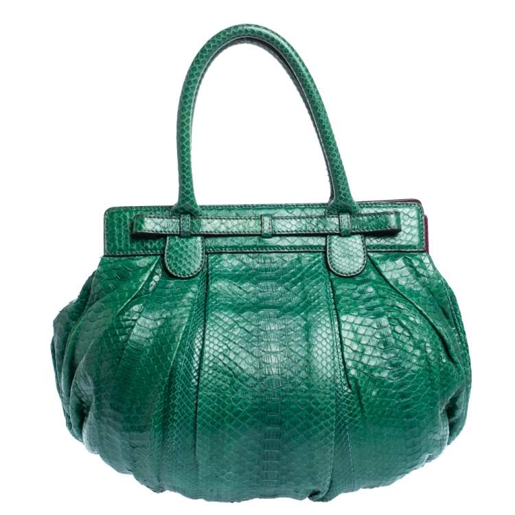 Pre Owned Zagliani Green Python Puffy Hobo