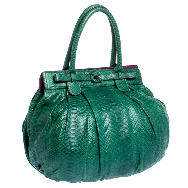 Pre Owned Zagliani Green Python Puffy Hobo