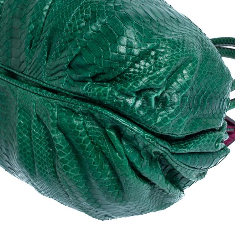 Pre Owned Zagliani Green Python Puffy Hobo