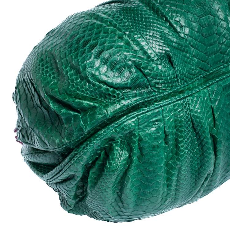 Pre Owned Zagliani Green Python Puffy Hobo