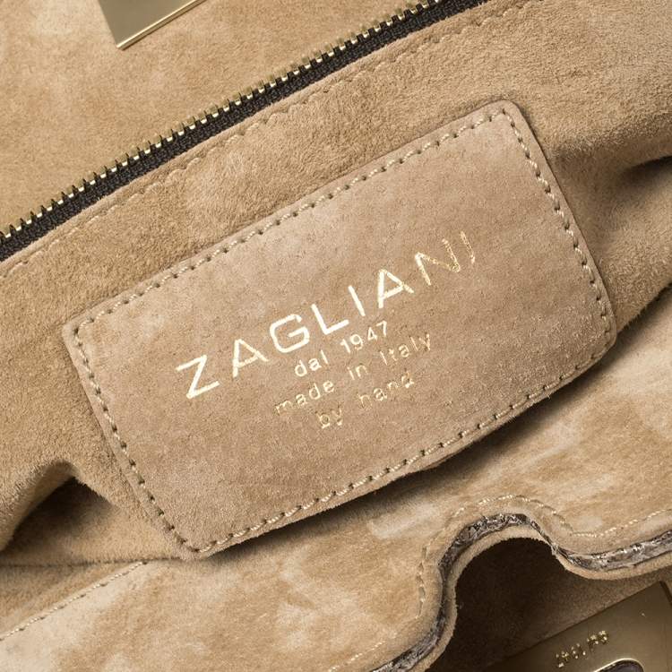 Pre Owned Zagliani Metallic Python Small Puffy Hobo