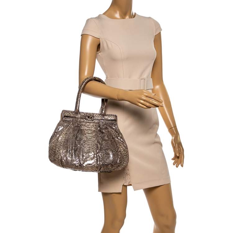 Pre Owned Zagliani Metallic Python Small Puffy Hobo
