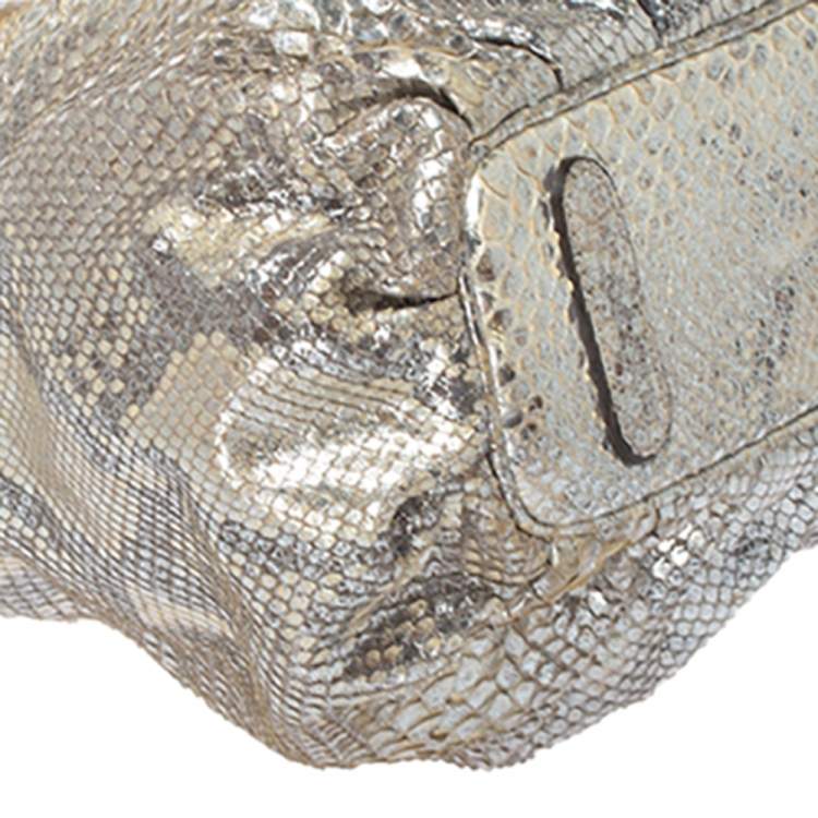 Pre Owned Zagliani Silver Python Top Zip Tote