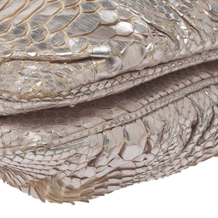 Pre Owned Zagliani Silver Python Turnlock Clutch 