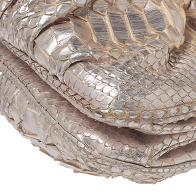 Pre Owned Zagliani Silver Python Turnlock Clutch 