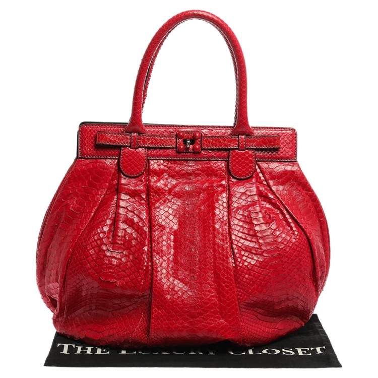 Pre Owned Zagliani Red Python Puffy Hobo