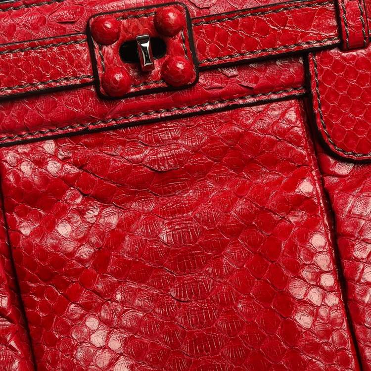 Pre Owned Zagliani Red Python Puffy Hobo
