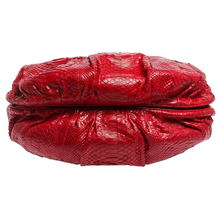 Pre Owned Zagliani Red Python Puffy Hobo