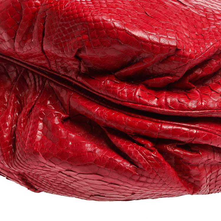 Pre Owned Zagliani Red Python Puffy Hobo
