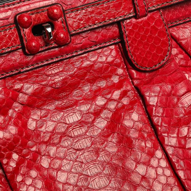 Pre Owned Zagliani Red Python Puffy Hobo
