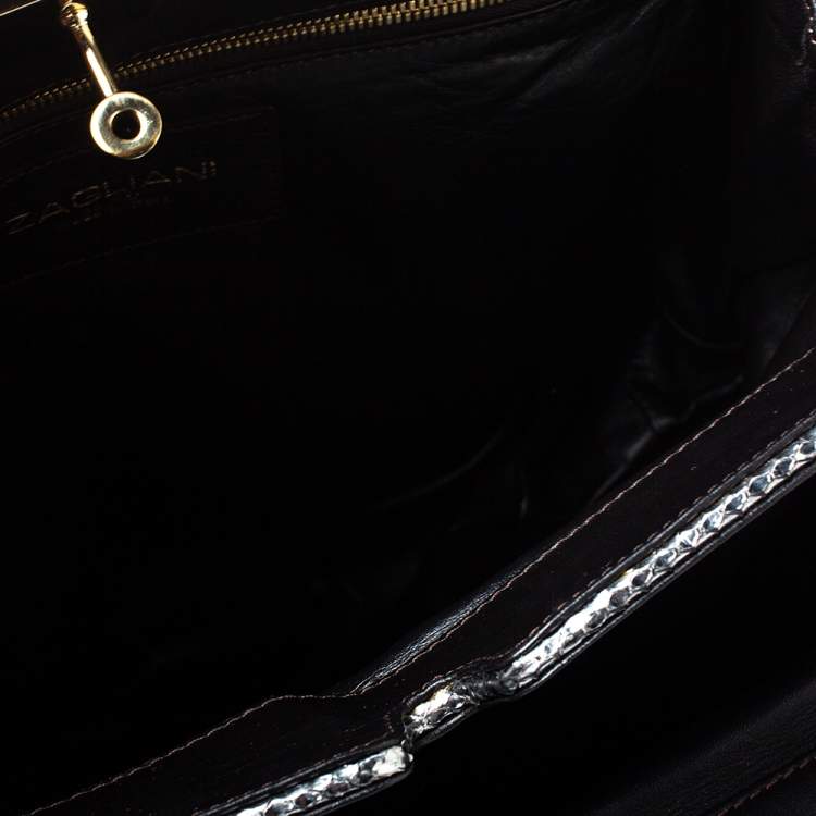 Pre Owned Zagliani Silver Python Puffy Hobo