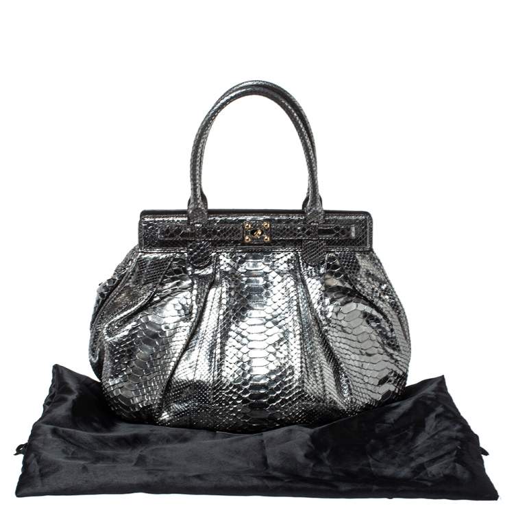 Pre Owned Zagliani Silver Python Puffy Hobo