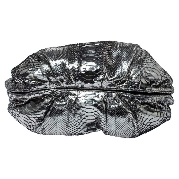 Pre Owned Zagliani Silver Python Puffy Hobo
