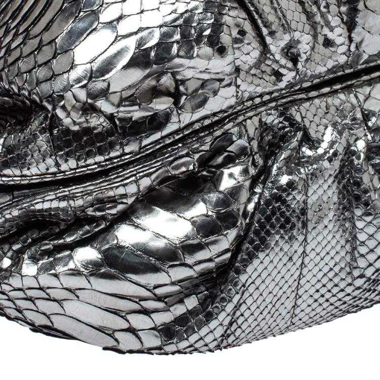 Pre Owned Zagliani Silver Python Puffy Hobo