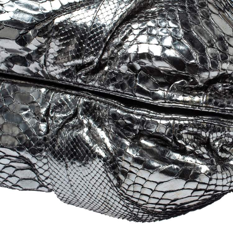 Pre Owned Zagliani Silver Python Puffy Hobo