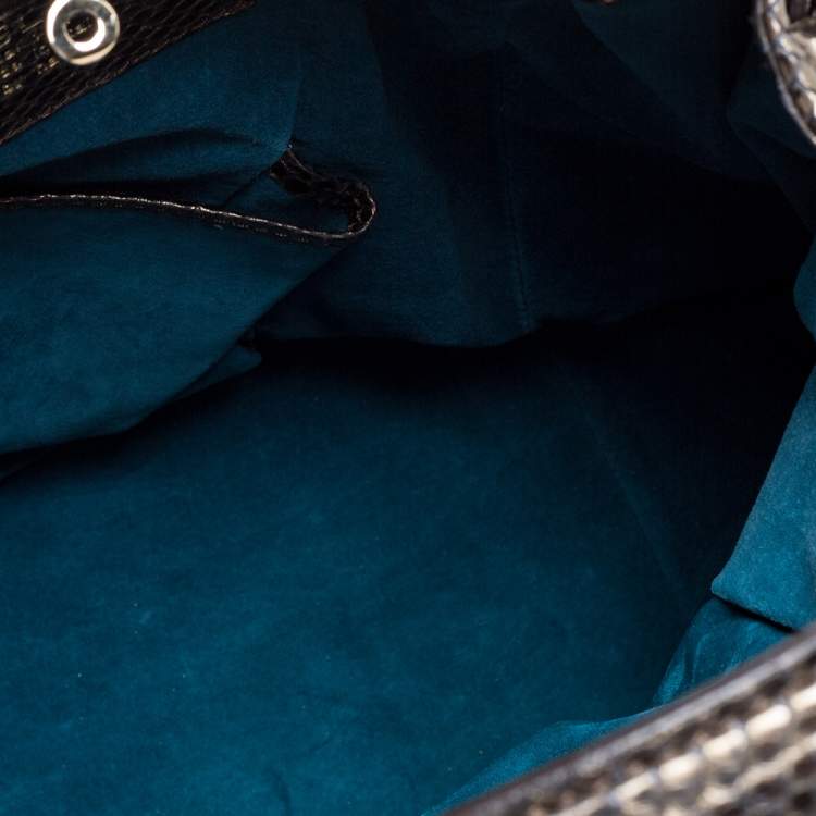 Pre Owned Zagliani Metallic Green Python Drawstring Hobo