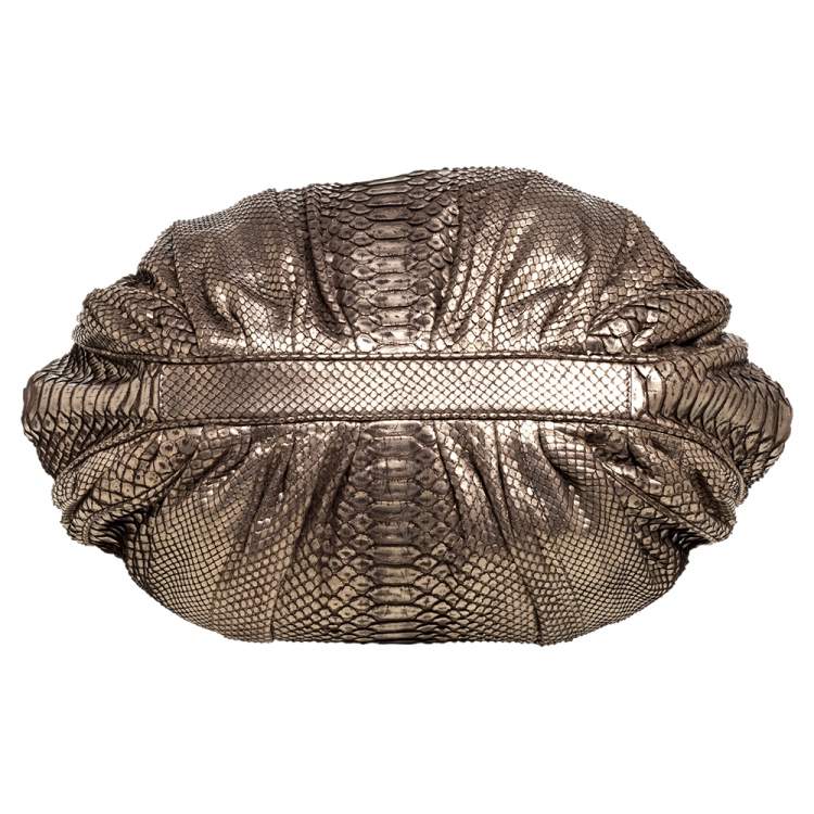 Pre Owned Zagliani Metallic Light Gold Python Knotted Handle Hobo