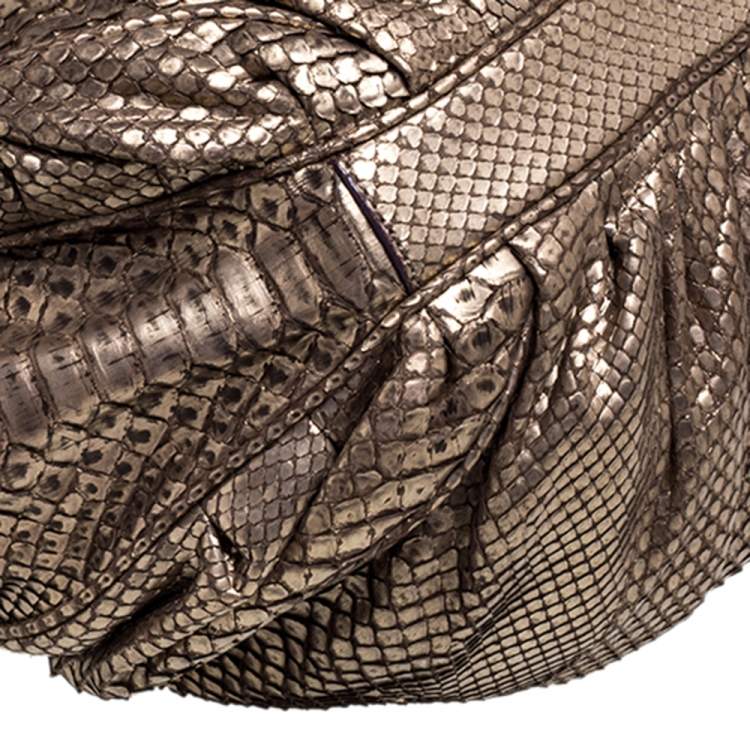 Pre Owned Zagliani Metallic Light Gold Python Knotted Handle Hobo