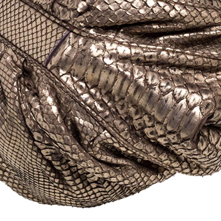 Pre Owned Zagliani Metallic Light Gold Python Knotted Handle Hobo