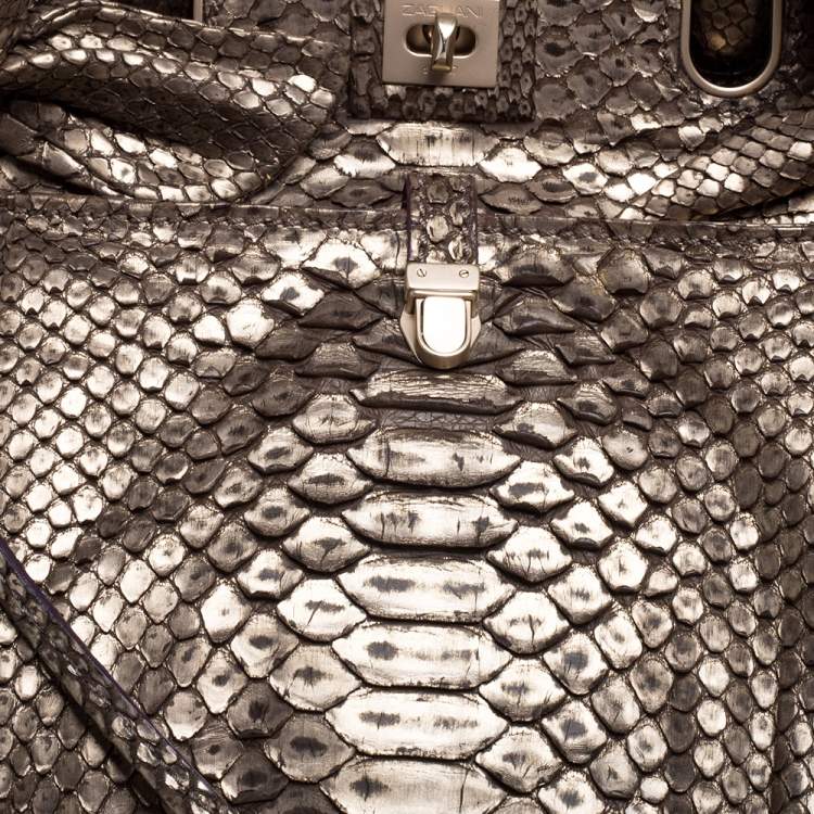Pre Owned Zagliani Metallic Light Gold Python Knotted Handle Hobo