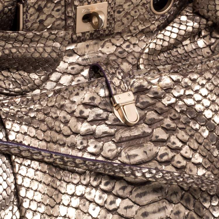 Pre Owned Zagliani Metallic Light Gold Python Knotted Handle Hobo