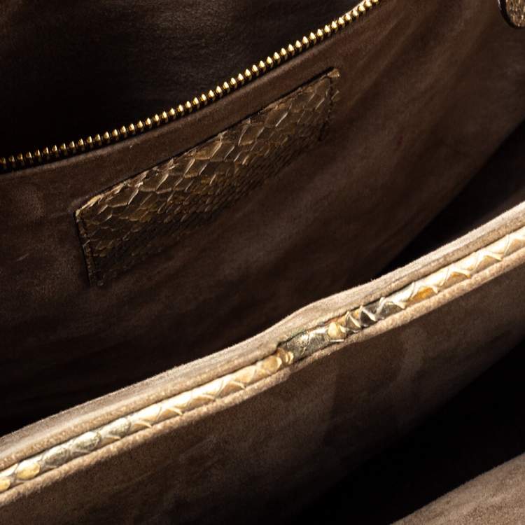 Pre Owned Zagliani Metallic Gold Python Puffy Hobo