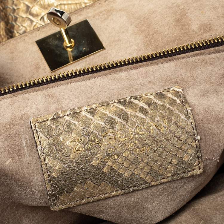 Pre Owned Zagliani Metallic Gold Python Puffy Hobo